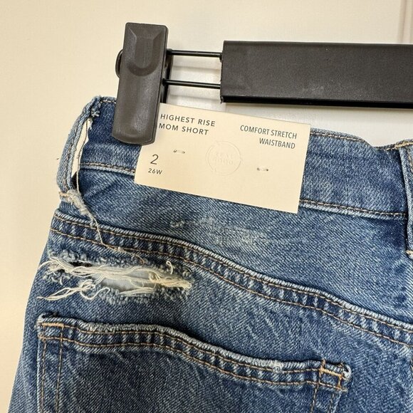 American Eagle High Rise Waist Mom Short Denim Distressed Blue Size 2 26 NWT NEW - Picture 5 of 6